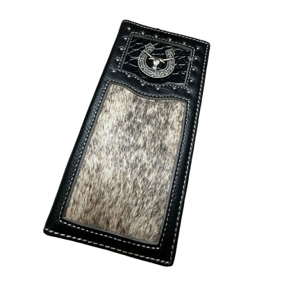 Rodeo Long Wallet With Cowhair & Longhorn Horseshoe Concho