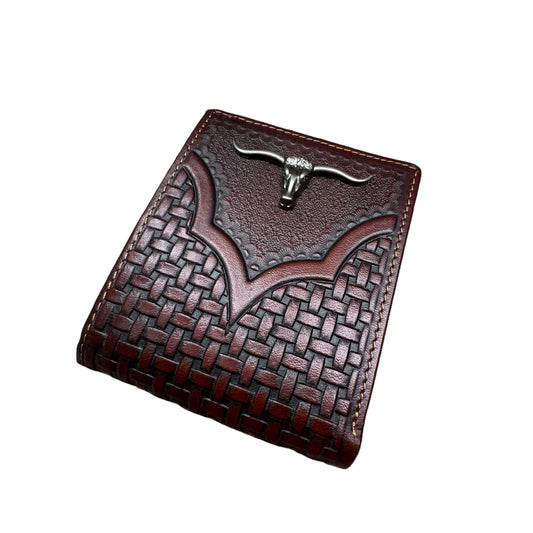 Leather Basket Weave Longhorn Concho Wallet