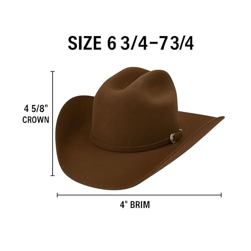 El Cattleman Handmade Cowboy Hat – 100X Bolivian Wool Felt, Premium Western Hat, 4 5/8" Crown, 4" Brim, Made in Mexico (US, Numeric, 6 3/4, 7 3/4, 6 3/4, Brown)