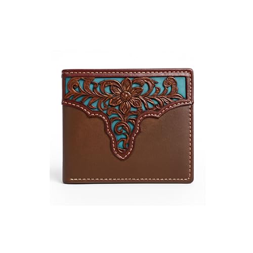 Men’s Western Leather Wallet – Laser Cut Floral Design, Bi-Fold Cowboy Rodeo Style