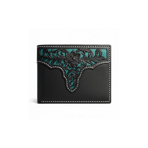 Men’s Western Leather Wallet – Laser Cut Floral Design, Bi-Fold Cowboy Rodeo Style