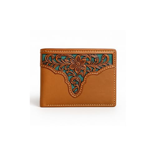 Men’s Western Leather Wallet – Laser Cut Floral Design, Bi-Fold Cowboy Rodeo Style
