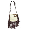 Western Stakes Cowhide & Tooled Leather Crossbody Purse with Fringe – Adjustable Strap – Western Cow Hair Bag (Brown)