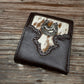 Leather Wallet Horseshoe Rooster Concho w/ Cowhair