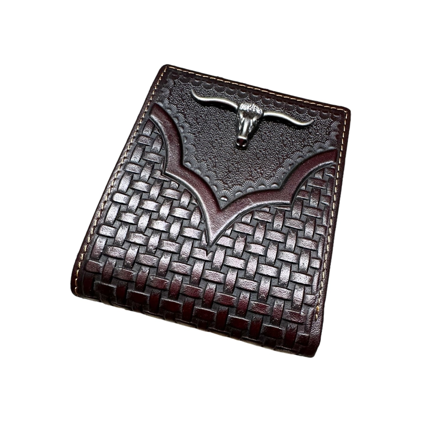 Leather Basket Weave Longhorn Concho Wallet