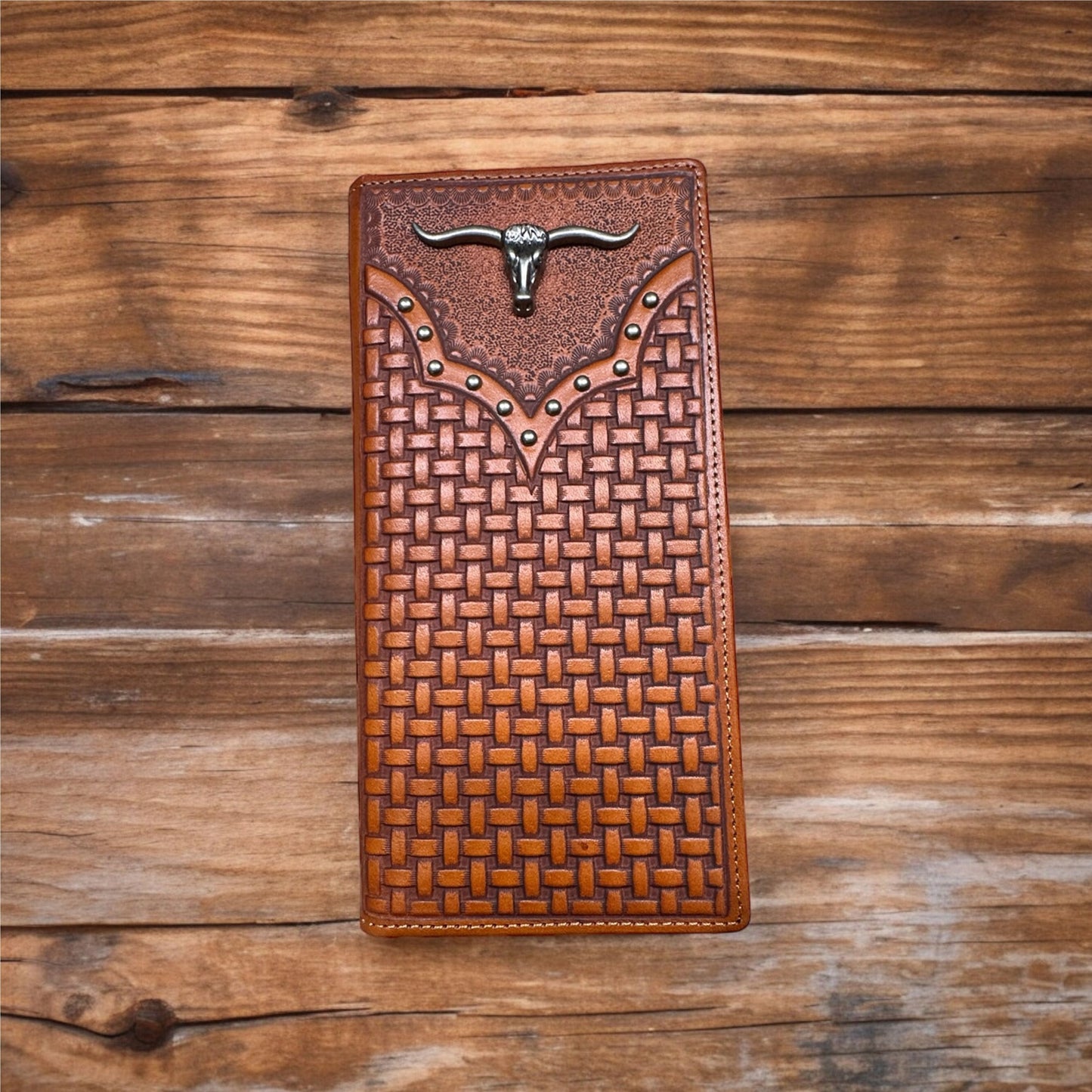 Tooled Leather Long Concho Long Wallet