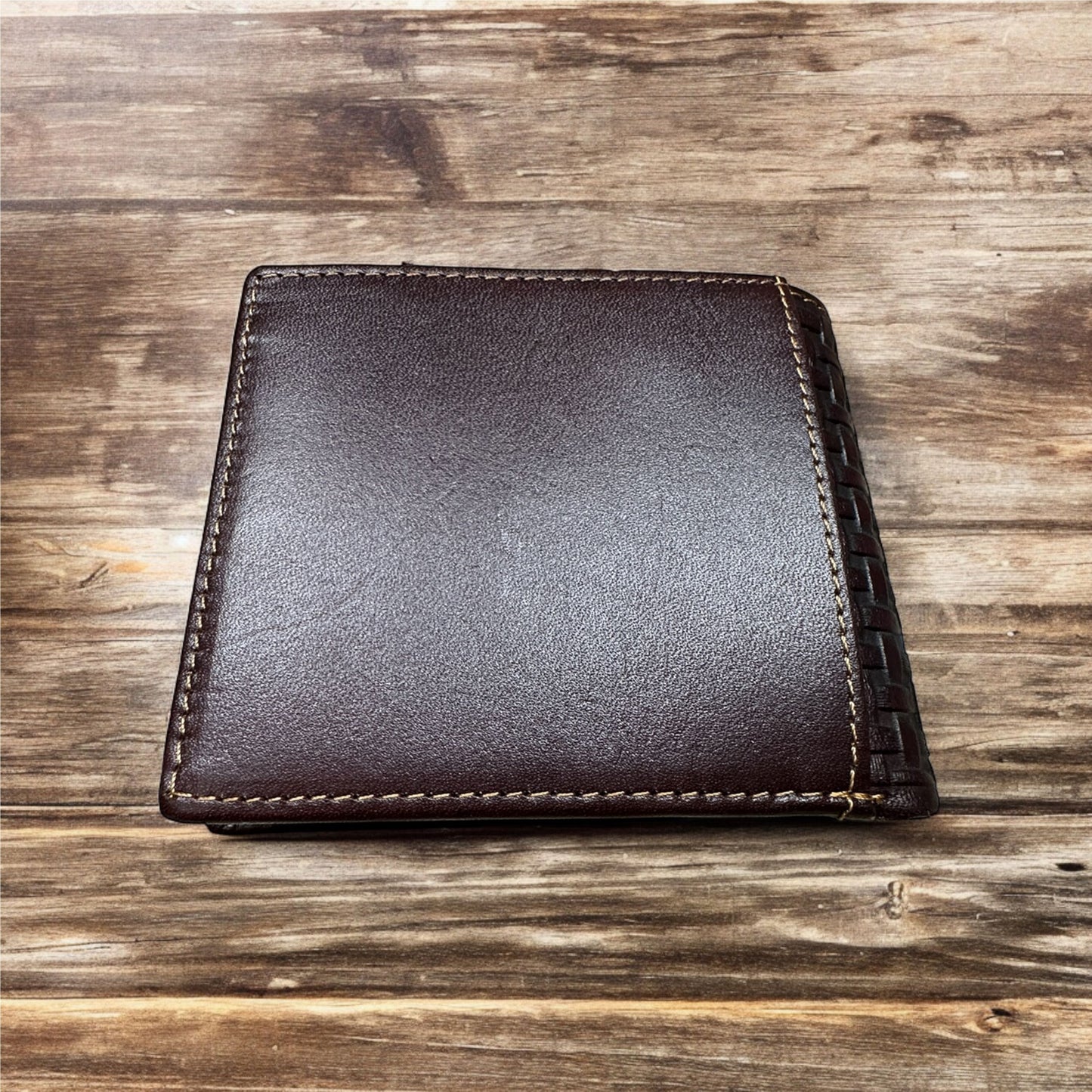 Leather Basket Weave Longhorn Concho Wallet