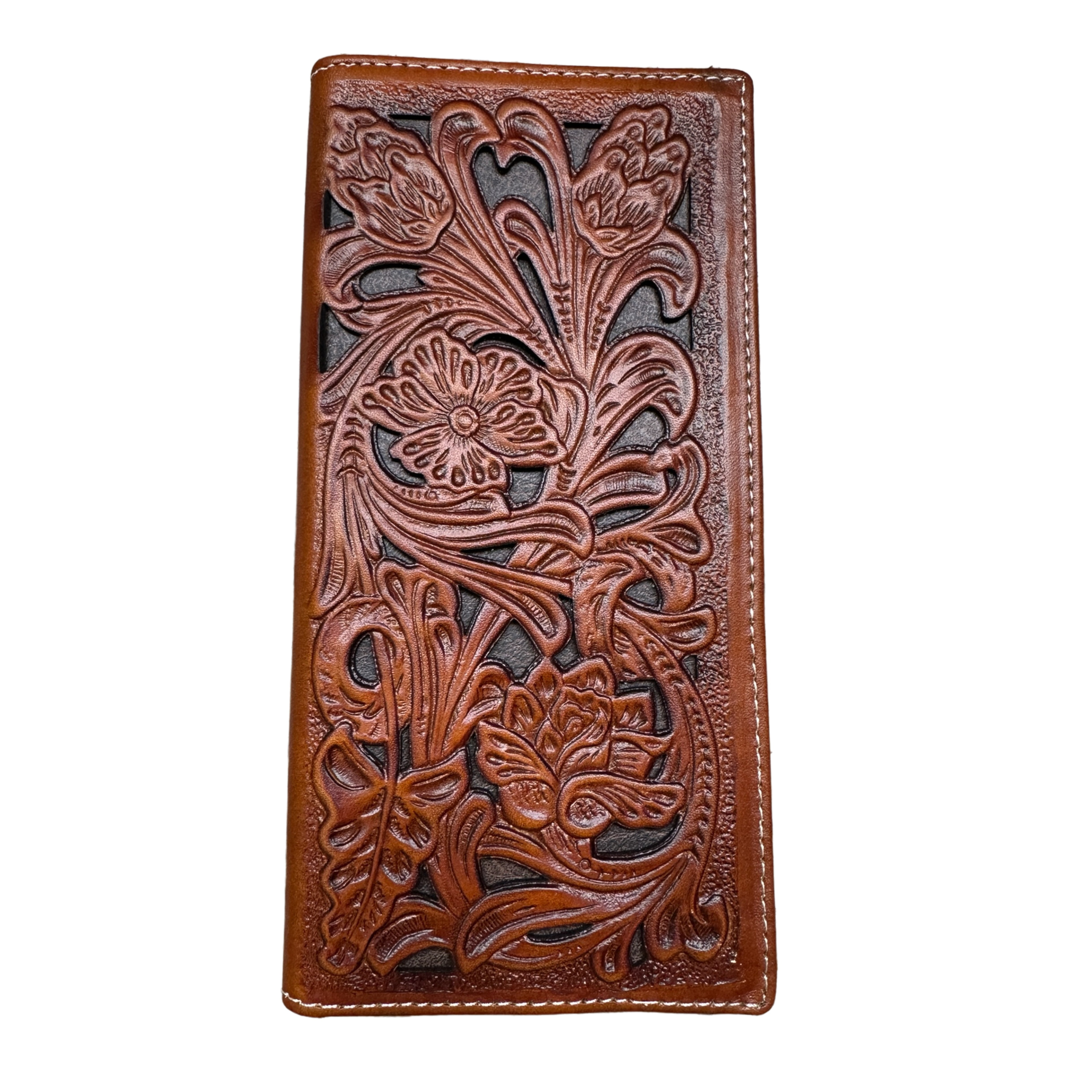 Leather wallet . ( 22 ) . Carved wallet . Tooled wallet hot . ( Floral design ) . Men's or Lady's wallet . Great gift . Canadian made .