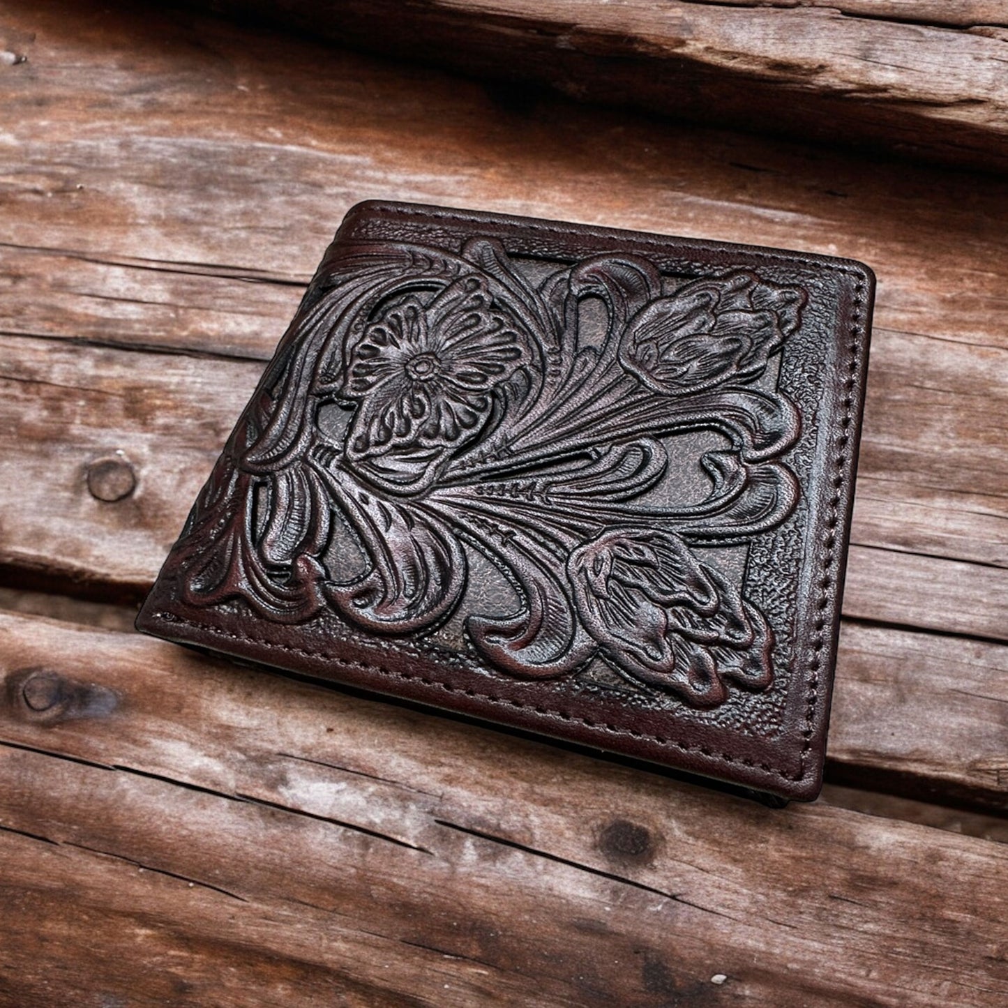 Classic Floral Leather Cowboy Wallet