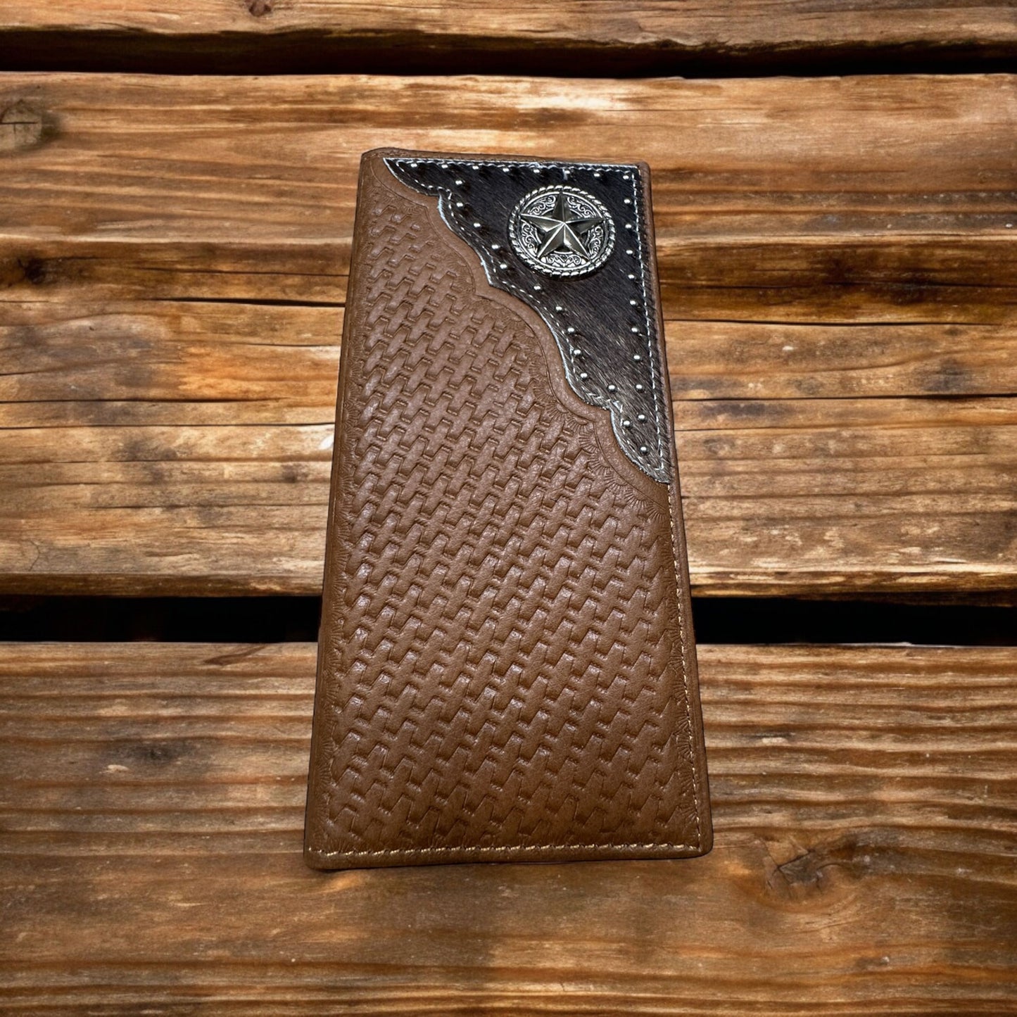 Lone Star Long Wallet W Cowhair Basketweave