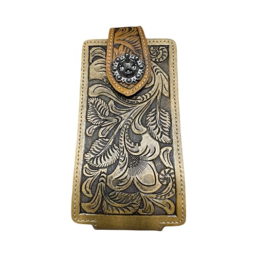 Leather Phone Belt Holster Pouch Embossed Tooled Floral Lonestar Concho