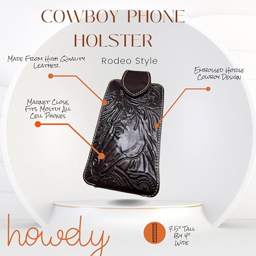 Western Stakes Western Leather Phone Belt Holster Tooled Horse