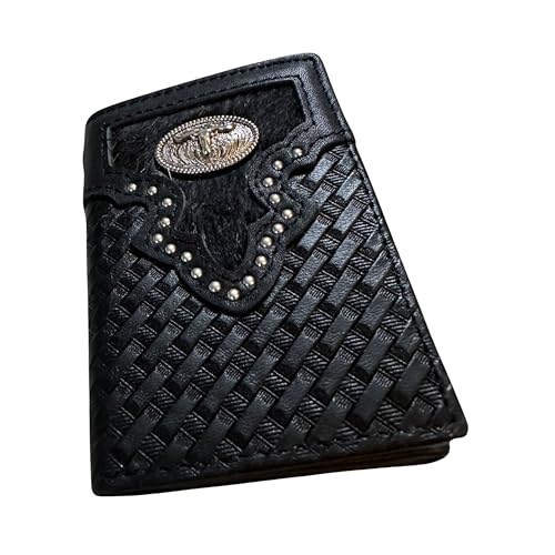 Leather Tri Fold Wallet Concho & Cowhair