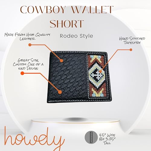 Western Stakes Leather Bi Fold Mens Wallet Tapestry Diamond Cross Design Hand Crafted Wallet