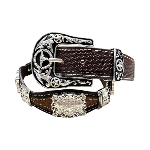 Western Stakes Leather Western Belts For Men Longhorn Diamond Concho High End Tooled Rodeo Mens Belt Hand Crafted Quality