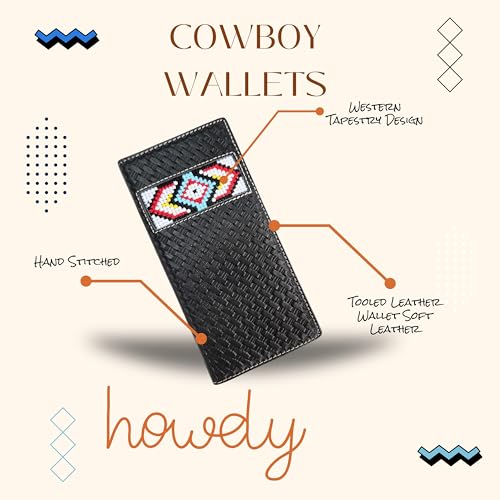 Western Stakes Leather Bi Fold Mens Long Wallet Tapestry Diamond Arrow Design Hand Crafted High End Wallets Leather Gifts For Men