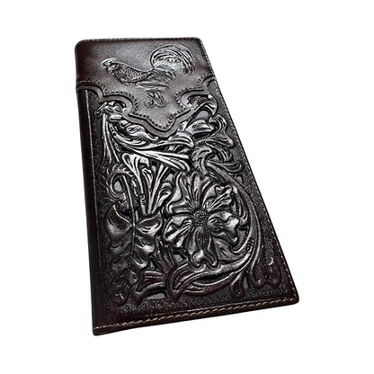 Leather Long Wallet Floral Embossed Rooster Gallo Bi Fold High End Mens Wallet