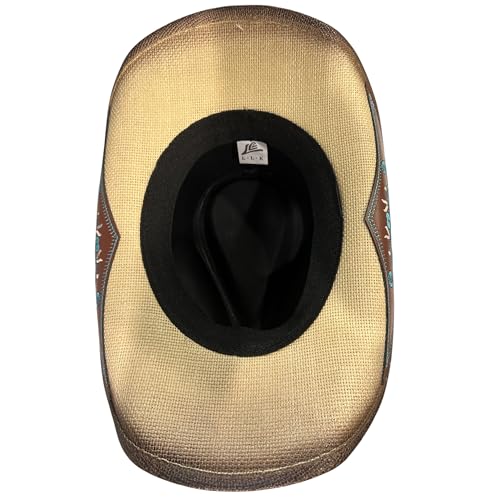 Women’s Western Cowboy Hat – High End Rice Paper Woven Design – Floral Concho Band