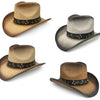 Women’s Western Cowboy Hat with Floral Teal Flower Band – Rice Paper Woven Straw