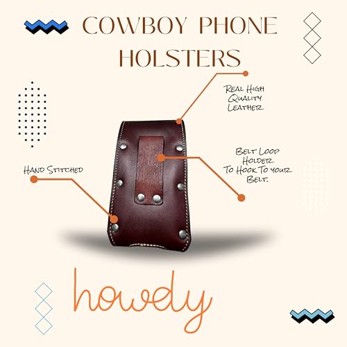 Western Stakes Western Leather Phone Belt Holster Cell Phone Case Pouch Embossed Tooled Longhorn Cowboy Concho High End Case for iPhone Samsung Universal