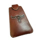 Western Stakes Leather Phone Belt Holster Embossed Longhorn Lonestar