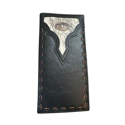 Leather Long Wallet Cowhair Cowboy Praying At Cross Concho Stich Accent