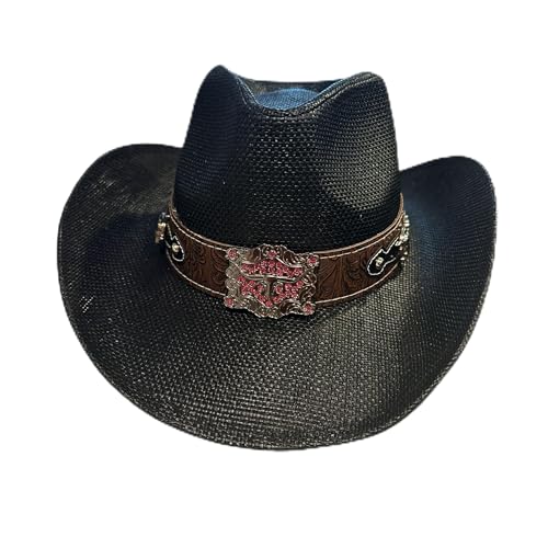 Women’s Western Cowboy Hat – High-End Rice Paper Woven Design – Longhorn Concho Band