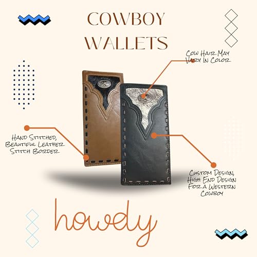 Leather Long Wallet Cowhair Cowboy Texas Longhorn Concho Bi Fold High End Smooth Leather