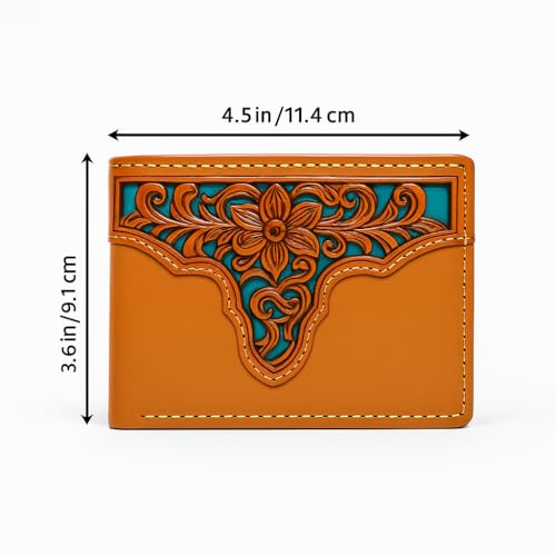 Men’s Western Leather Wallet – Laser Cut Floral Design, Bi-Fold Cowboy Rodeo Style
