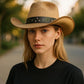 Women’s Western Cowboy Hat with Floral Teal Flower Band – Rice Paper Woven Straw