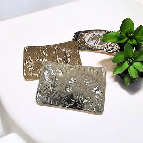 Custom Cowboy Rectangle Silver Belt Buckles For Men Floral Gold Concho