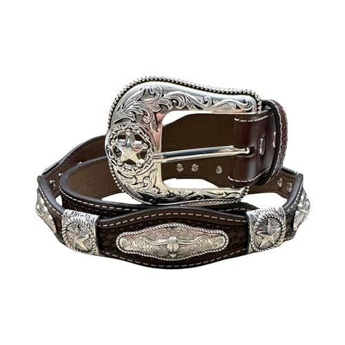 Leather Western Belts For Men Cowboy Praying At Cross Concho Tooled