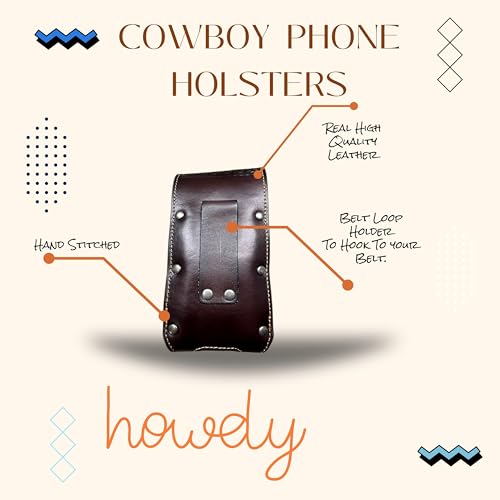 Western Stakes Western Leather Phone Belt Holster Cell Phone Case Pouch Embossed Tooled Rooster Concho Universal