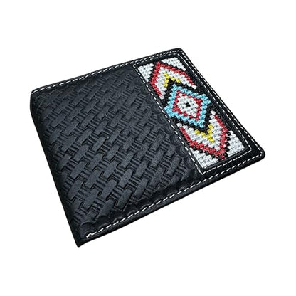 Western Stakes Leather Bi Fold Mens Wallet Tapestry Diamond Arrow Design Hand Crafted High End Wallets Leather Gifts For Men