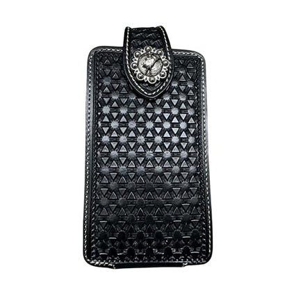 Leather Phone Belt Holster Case Embossed Tooled Diamond Pattern