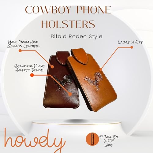 Western Stakes Leather Phone Belt Holster Embossed Rooster Gallo