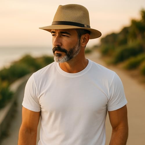 Men’s Panama Style Summer Hat – High-End Woven Beach Fedora with 3” Brim & 4” Crown