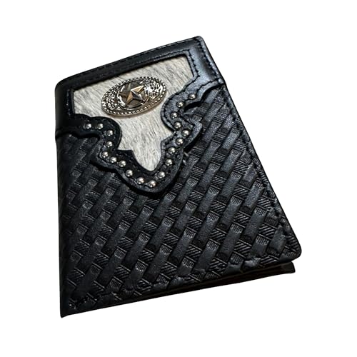 Leather Tri Fold Wallet Concho & Cowhair