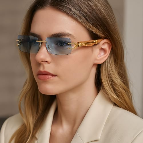 Luxury Rectangle Sunglasses — Unisex Designer Shades with Gold Cheetah Frame