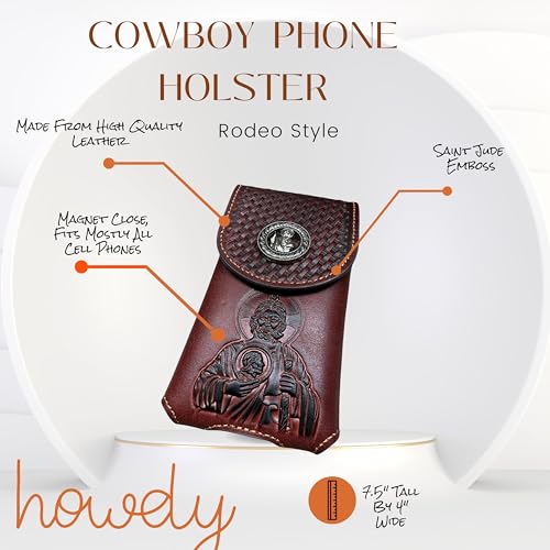 Western Leather Phone Belt Holster Embossed Tooled Saint Jude