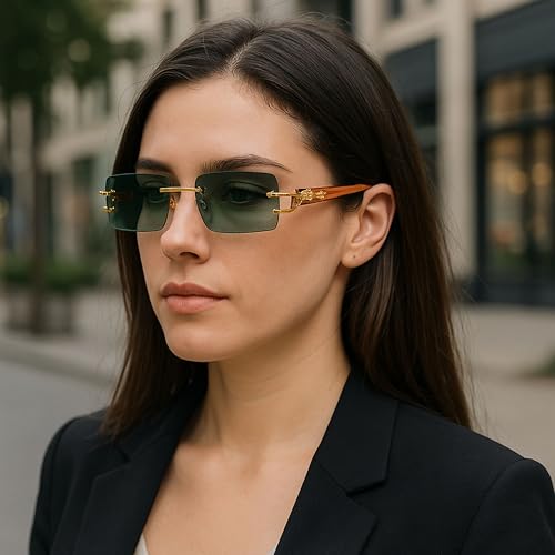 Luxury Rectangle Sunglasses — Unisex Designer Shades with Gold Cheetah Frame
