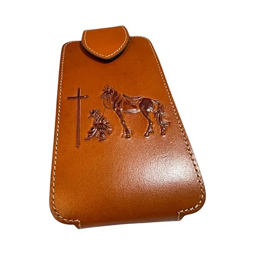 Western Leather Phone Belt Holster Emboss Cowboy Praying at Cross