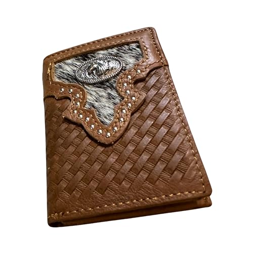 Leather Tri Fold Wallet Concho & Cowhair