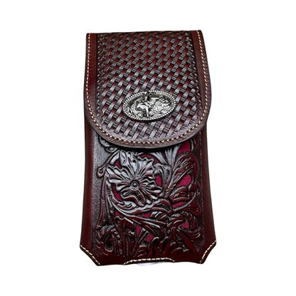 Western Stakes Leather Phone Belt Holster Floral Cutout Tooled