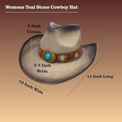 Women’s Western Cowboy Hat – High-End Rice Paper Woven Design – Longhorn Concho Band