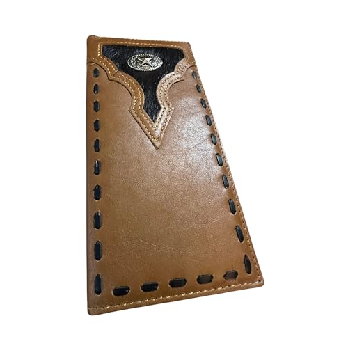 Leather Long Wallet Cowhair Horseshoe Lone Star Cowhide Bi Fold Hand Crafted High End Smooth Leather