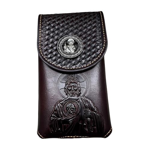 Western Leather Phone Belt Holster Embossed Tooled Saint Jude