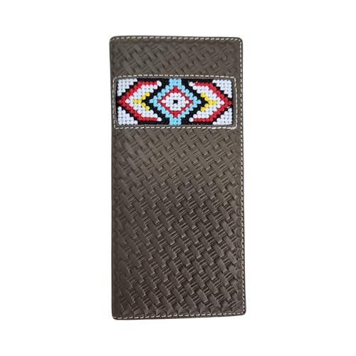 Western Stakes Leather Bi Fold Mens Long Wallet Tapestry Diamond Arrow Design Hand Crafted High End Wallets Leather Gifts For Men