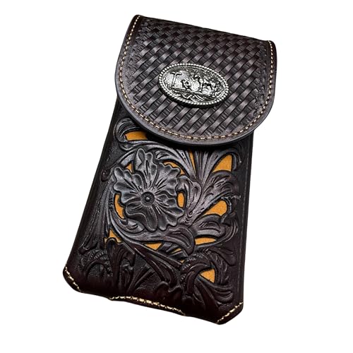 Western Stakes Western Leather Phone Belt Holster Cell Phone Case Pouch Floral Cowboy Tooled Concho Basketweave Universal