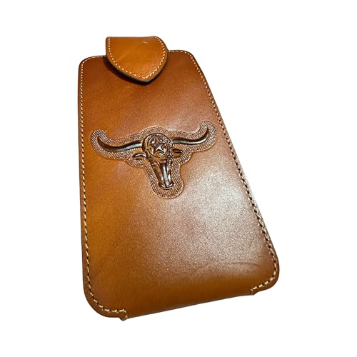 Western Stakes Leather Phone Belt Holster Embossed Longhorn Lonestar